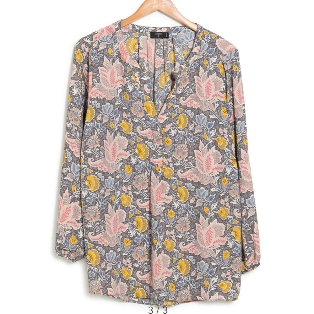 T Tahari Womens Top Size 2X Floral Paisley Print Long Sleeve Blouse Pink NWT
